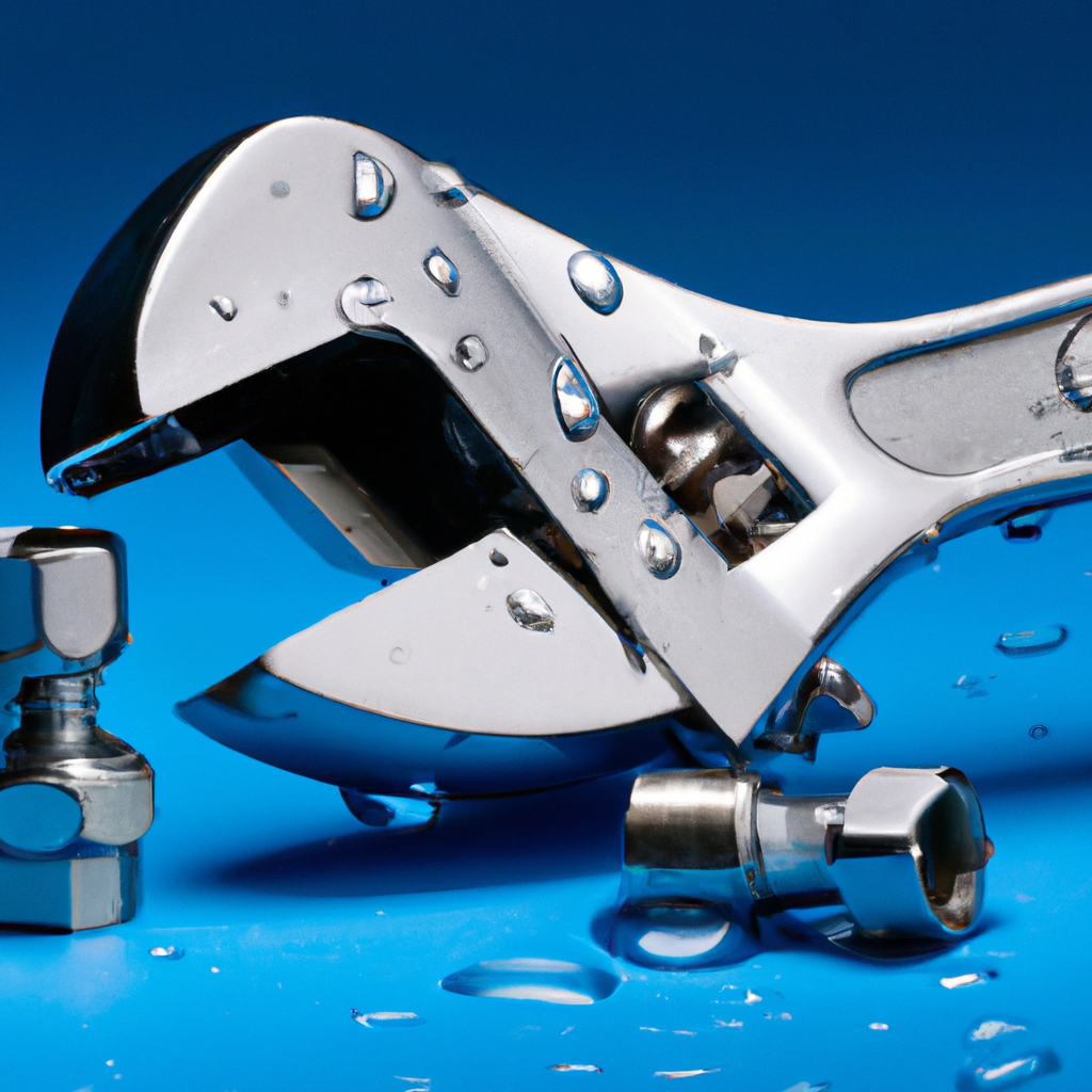 ClearFlow Plumbing tools on blue background with water droplets